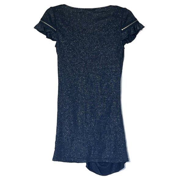 Alberto Makali Navy Blue Metallic Glitter Asymmetrical Zip Tunic Mini Dress - Picture 4 of 7
